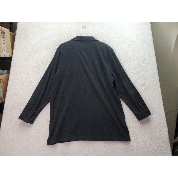 Kathy Ireland Shacket Women 1X Black Velour Long Sleeve Slit Collar Button Front - Picture 2 of 10